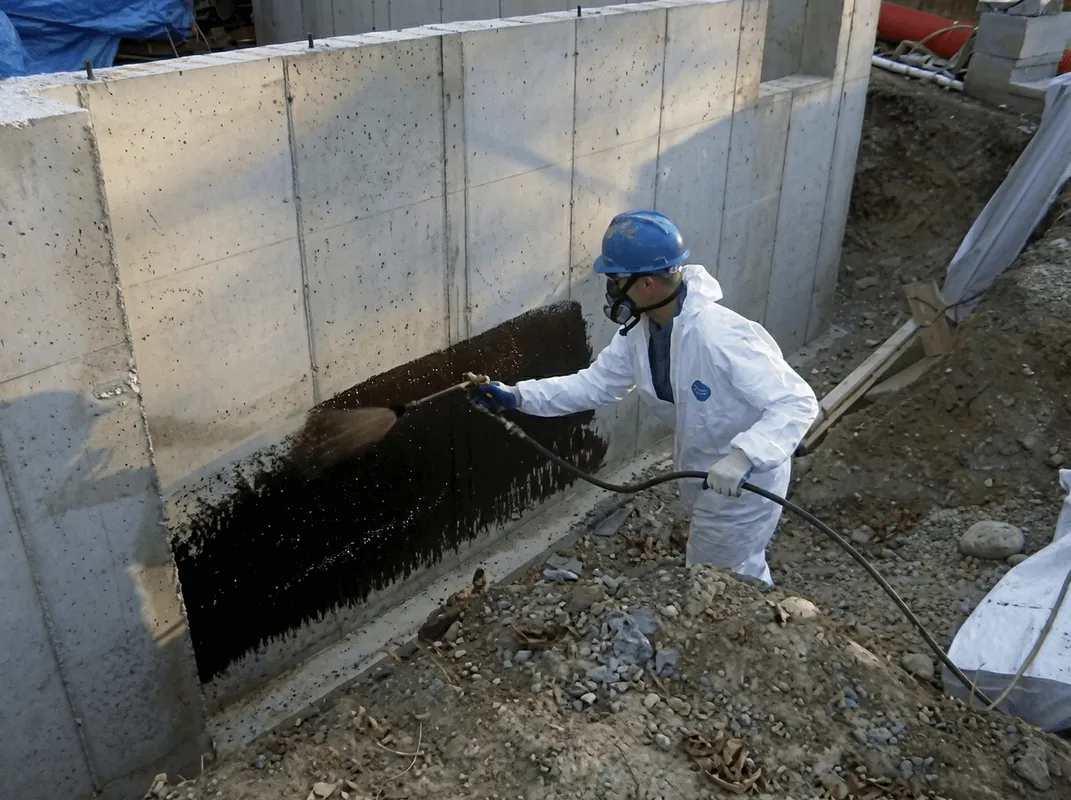 Professional waterproofing the exterior walls of the basement in Chicago, IL