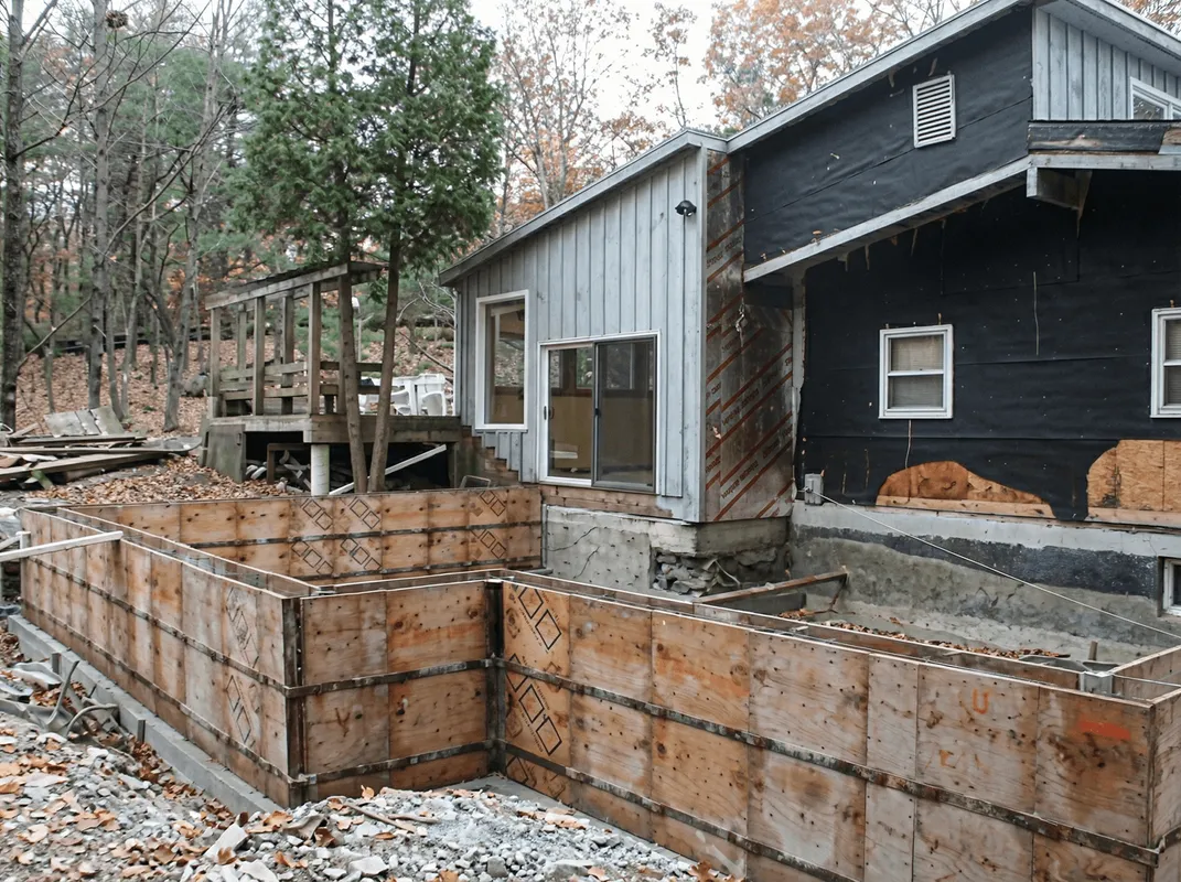 Prepared site with foundation forms for home remodeling and addition project in Chicago, IL